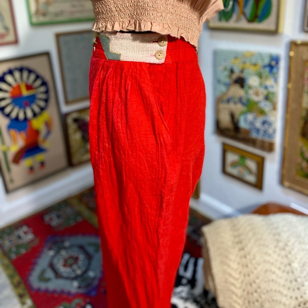 Vintage Red Studded Beaded Embellished Southwestern Lounge Comfy Pants Anthro - Picture 4 of 10